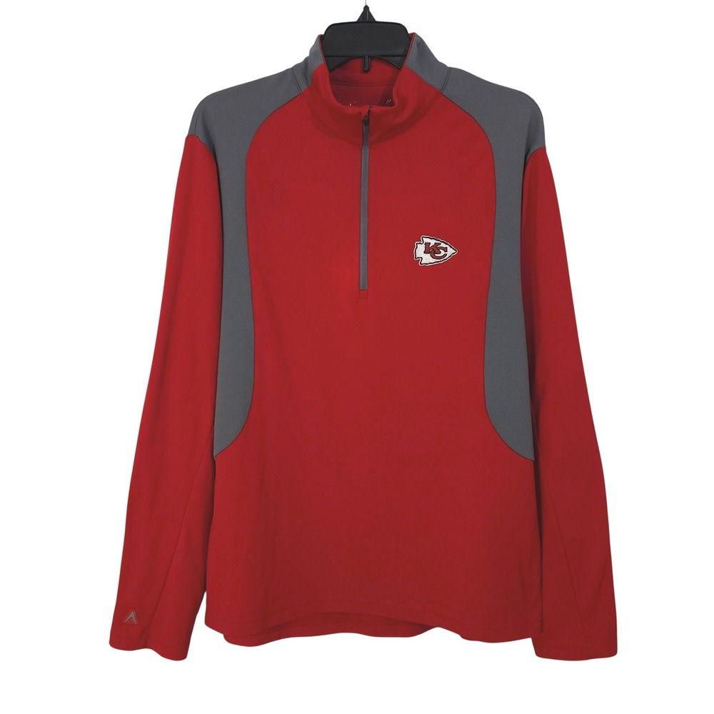 Antigua Kansas City‎ Chiefs Quarter Zip Pullover Mens Medium Red Gray NFL Sports